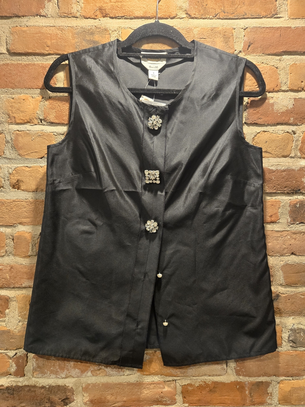 Talbots Black Sleeveless Vest with Jeweled Buttons